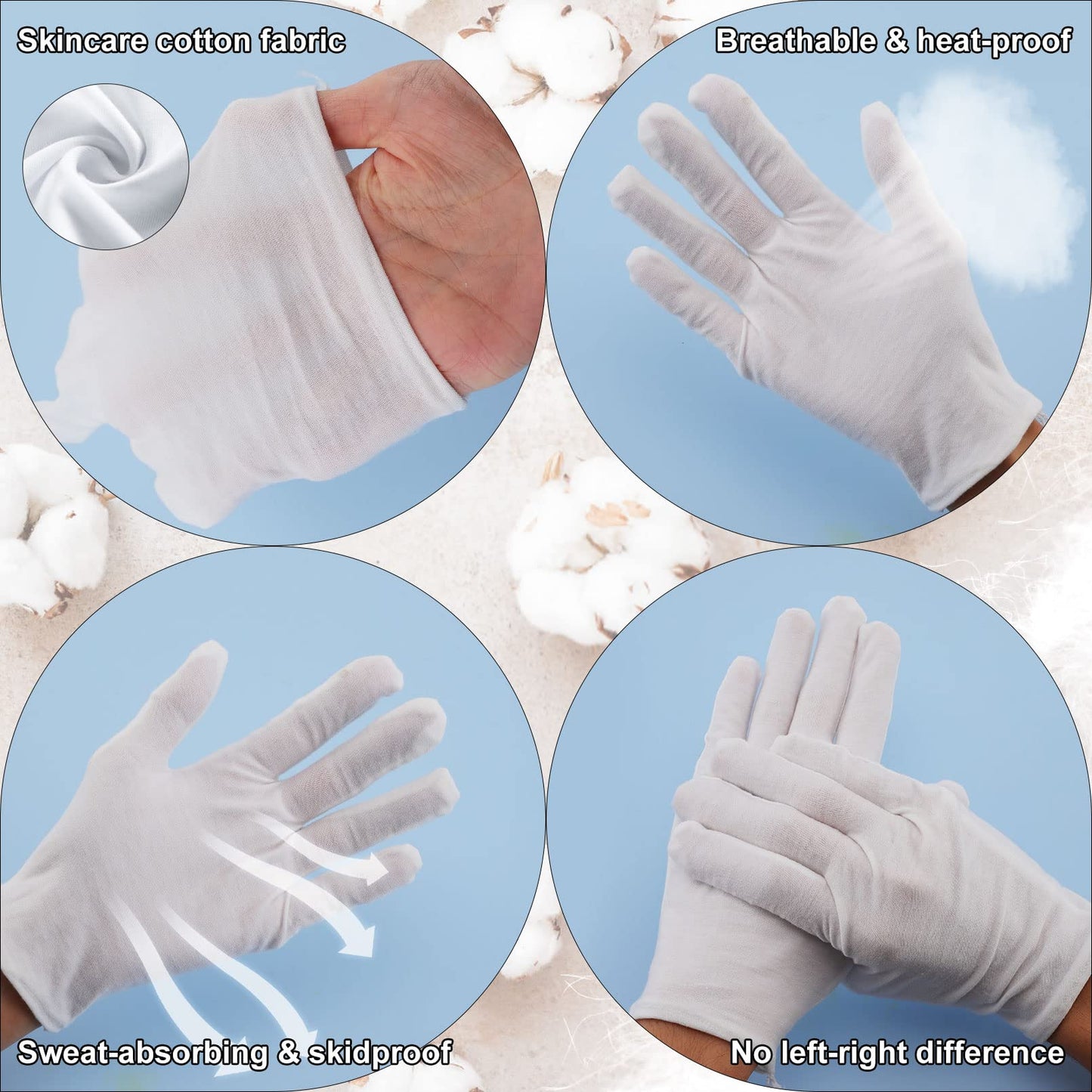 1/20Pairs White Soft Cotton Work Gloves